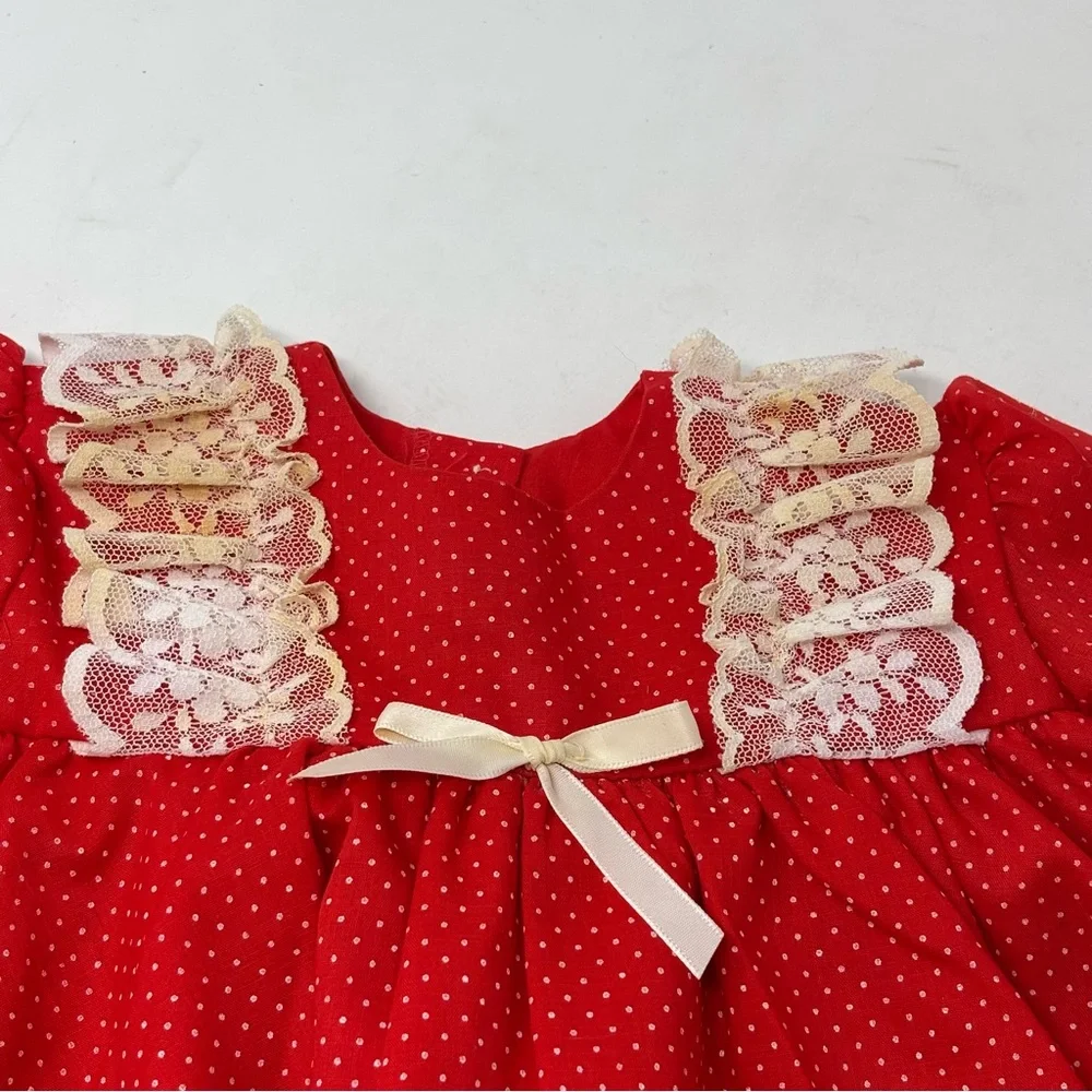 Mini World Vintage Red Lace Babydoll Polka Dot Dress Size 6-9 Months USA Made - Picture 2 of 9